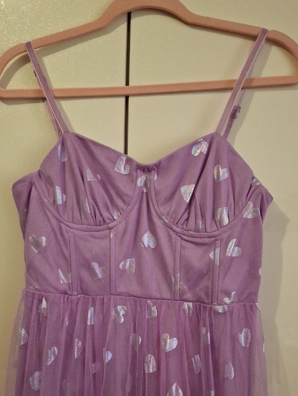 Betsey Johnson Lavender Tulle Dress with Metallic Heart Accents - Picture 2 of 5